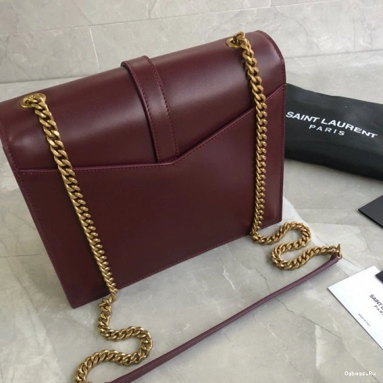 YSL BURGUNDY IN LEATHER SULPICE CHAIN MEDIUM BAG 0820